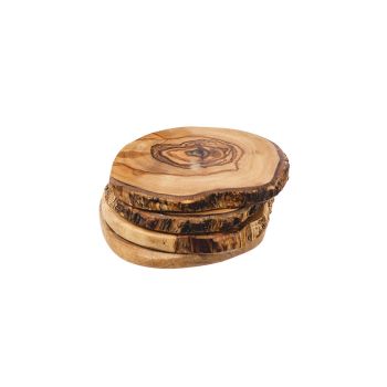 Small image of Olive Wood Rustic Coasters (set of 4)